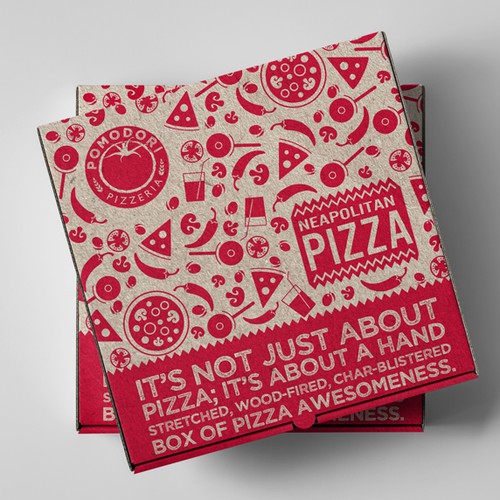 Fun, functional pizza box for Neapolitan pizzeria. Design by Jdodo