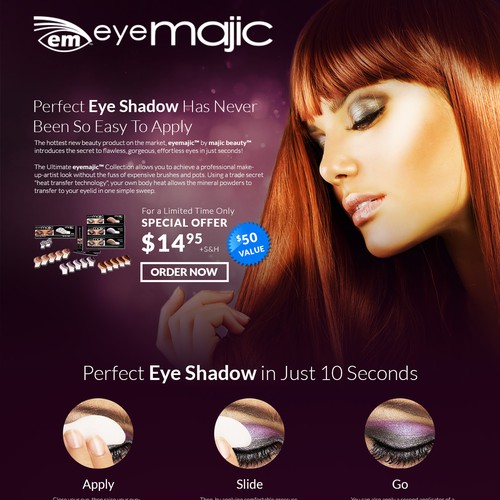 High Converting Sales Page for As Seen on TV instant eye shadow product Diseño de jaypeelaurence