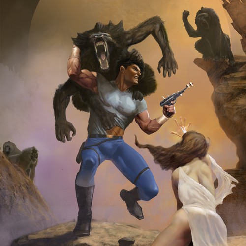 70's style science-fantasy custom art for book cover Design by zoxigen