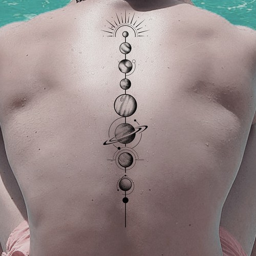 Solar system tattoo on spine | Tattoo contest | 99designs