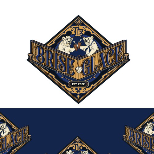 Board game bar logo with tavern design, inspired by vintage ice breaker boat atmosphere - official name is "Le Brise-gla Design réalisé par C1k