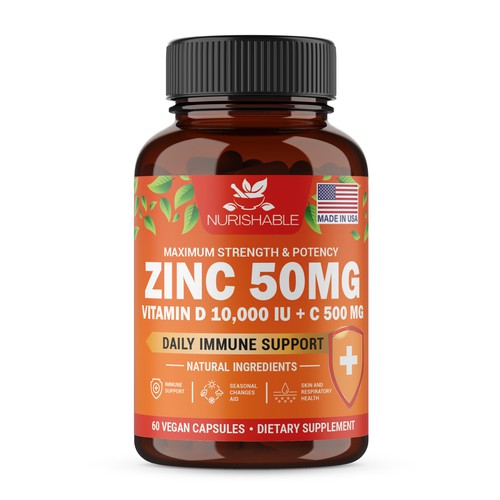 We need a "beautiful bottle label" for Zinc and Vitamin D3 supplement - Redesign Design by Fredrick Balois