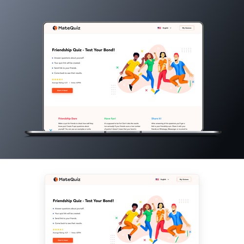 Redesign of a very popular quiz site (MateQuiz.com) Design by NeaDesigns
