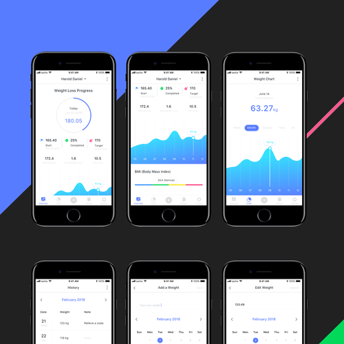 Design simple, professional UI for a Weight Tracker app ...