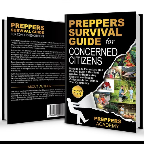 Unique book cover design for a preppers survival guide book that also conveys subject matter Design by Lizaa