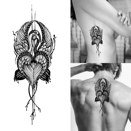 Husband + wife crane tattoo design デザイン by Homo_Bohemian