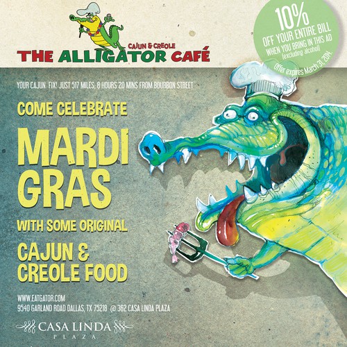 Create a Mardi Gras ad for The Alligator Cafe Design by Evilltimm