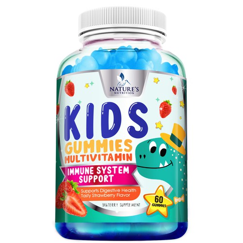 Tasty Kids Multivitamin Gummies Product Label for Nature's Nutrition Design by agooshe