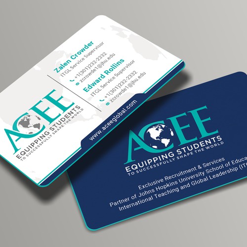 ACEE's new business card to show the partnership with JHU ITGL program Design by Roni_