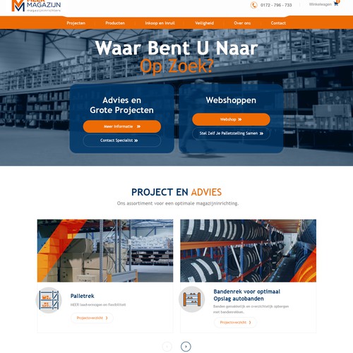 Creative website templates for a leading pallet racks company_ Meermagazijn Design by Adventix