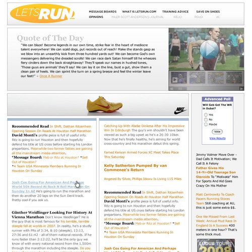 LetsRun.com Homepage Re-Design/Cleanup Diseño de pixelpopulater