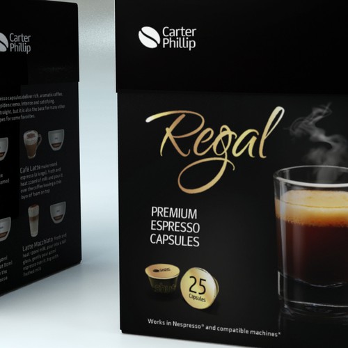 Design an espresso coffee box package. Modern, international, exclusive. Design by Coshe®