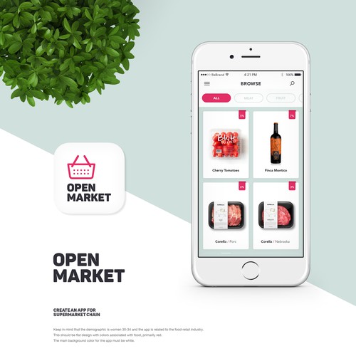 Fun flat app for a supermarket. Design réalisé par Re Brand