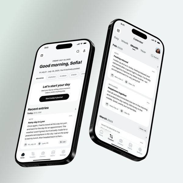 iOS app design for a journaling app