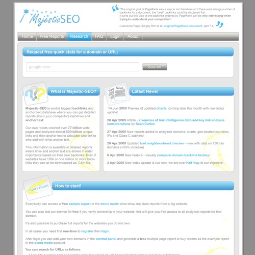 New Web Design for MajesticSEO Diseño de Bays