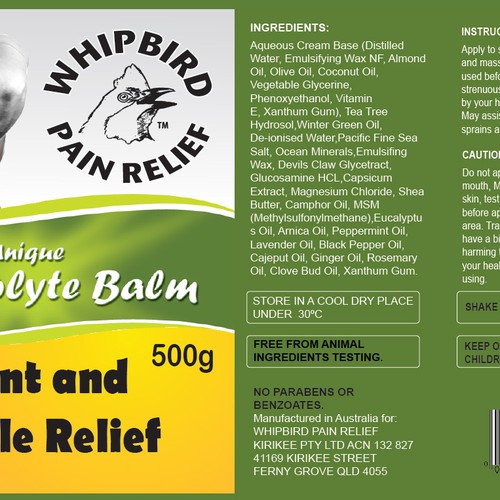 Create the next product label for Whipbird Pain Relief Pty Ltd Réalisé par isaac newton