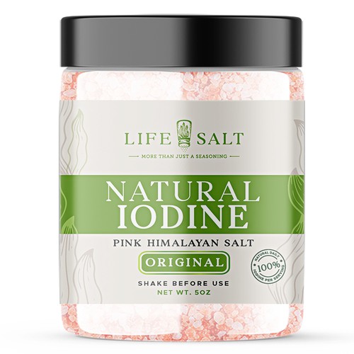 Label for Natural Iodine Pink Himalayan Salt that is fused with Seaweed Design by Design_byMe