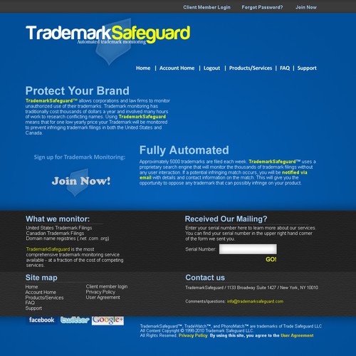 website design for Trademark Safeguard Design por Peef.pl