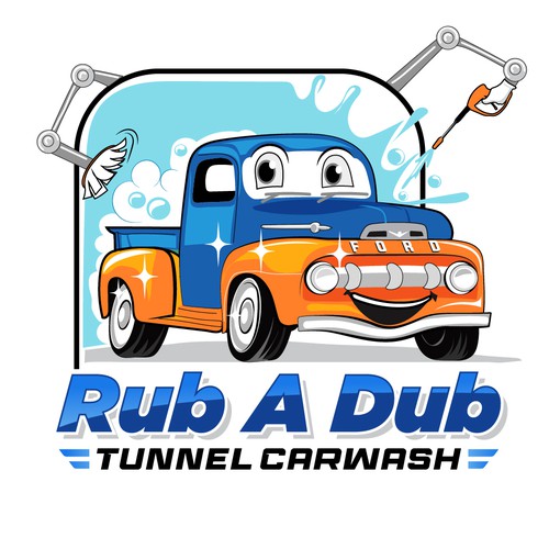 A funny logo for a tunnel carwash. Colorful. Design by Gula Jawa