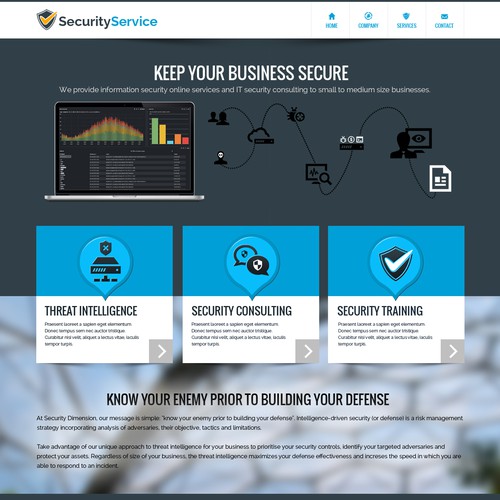 Professional as well as cool landing page for an innovative company that keep your business secure Design by KreativeBird