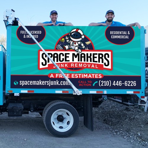 Fun and Catchy Junk Removal Service Truck Wrap - Space Theme Design by GrApHiC cReAtIoN™