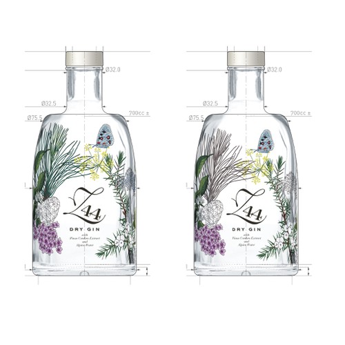Gin Bottle & packaging design + merchandising Design by virunga