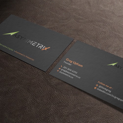 Design a cool, edgey but sophisticated business card for an alternative investment firm. Design von Roni_