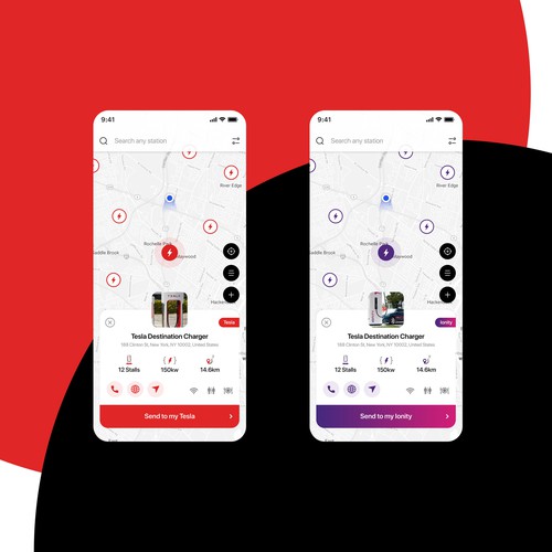 Tesla App to localise charging point on a map Design by Uzeir Mansuri