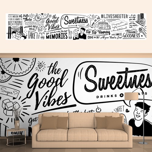 Typography Wall Mural Design For Modern Drink Treat Shop