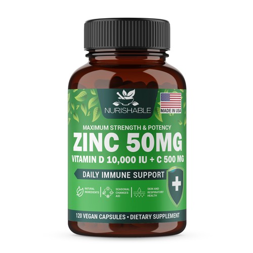 We need a "beautiful bottle label" for Zinc and Vitamin D3 supplement - Redesign Design by Fredrick Balois