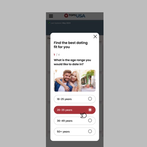 Engaging quiz feature design for product comparison website Design by DezainHub