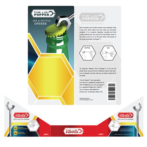 The Lid Popper  (jar and bottle opener) needs packaging Design by goatdesign88