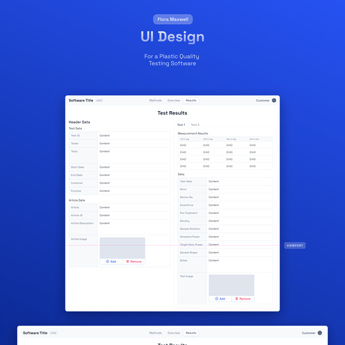 A desktop web UI design for a plastic quality testing software Design by Flora Maxwell