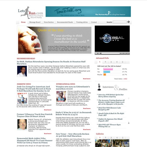 LetsRun.com Homepage Re-Design/Cleanup Diseño de DigitalMoon