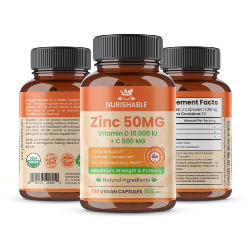 We need a "beautiful bottle label" for Zinc and Vitamin D3 supplement - Redesign Design by Designlifelk