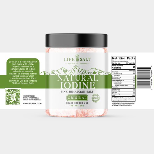 Label for Natural Iodine Pink Himalayan Salt that is fused with Seaweed Design by Design_byMe