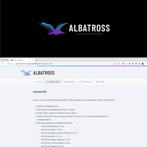 Create a logo for Albatross, a database migration tool. Design by R.one