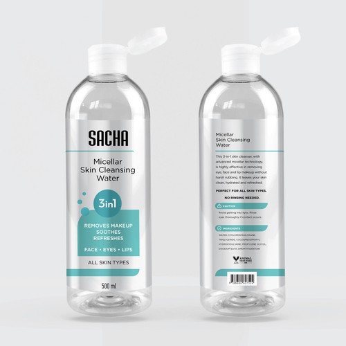 Sacha Micellar Water bottle 500ml Design by SikretStudio