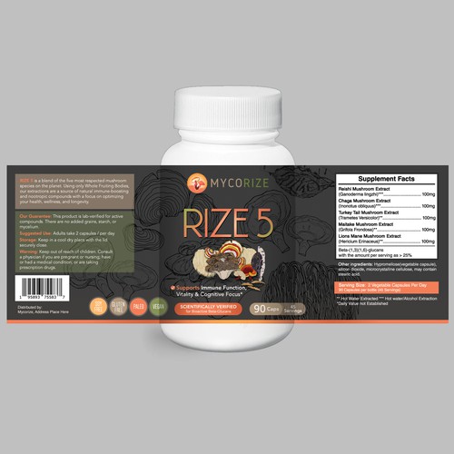 Mushroom Supplement Label Needed! Clean & Modern with a creative flare! Design by ag16