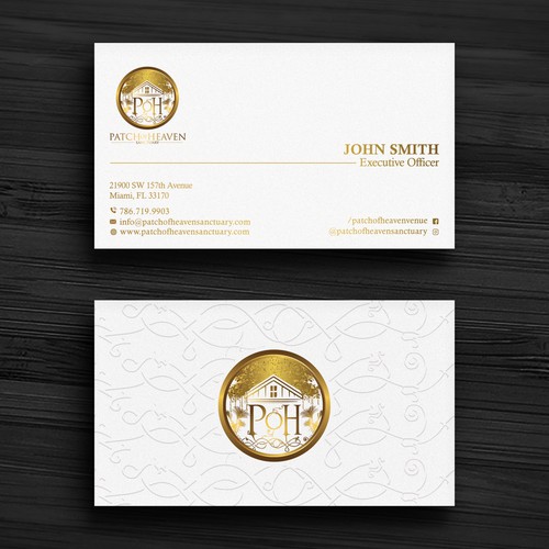 WHITE Business Card Design with Our Logo in Shiny Gold | Business card