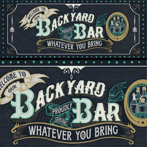 Illustrate an attractive backyard/patio decor sign-ontwerp door Lssc.id