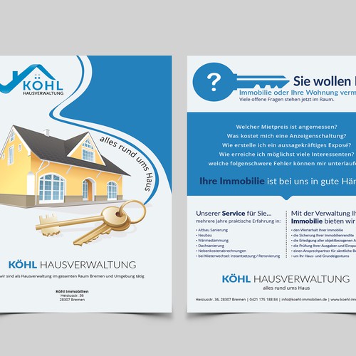 Suche Ein Aussagekraftigen Flyer Der Seriositat Vermitteln Soll Fur Eine Hausverwaltung Postcard Flyer Or Print Contest 99designs