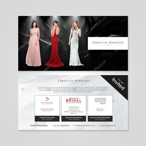 Flyer design for evening dress label needed to invite our customers to Exhibitions Design by Coloseum27