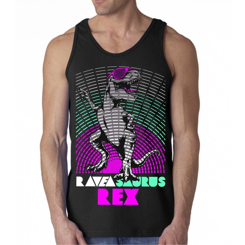 Create a Dancing Dinosaur Themed Tank Top "Raveasaurus Rex" Réalisé par ABP78