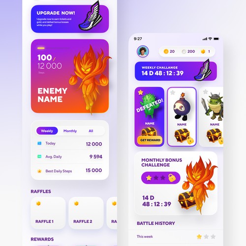 Design the app for StepHeroes, a new and innovate fitness game Design by D_Aart