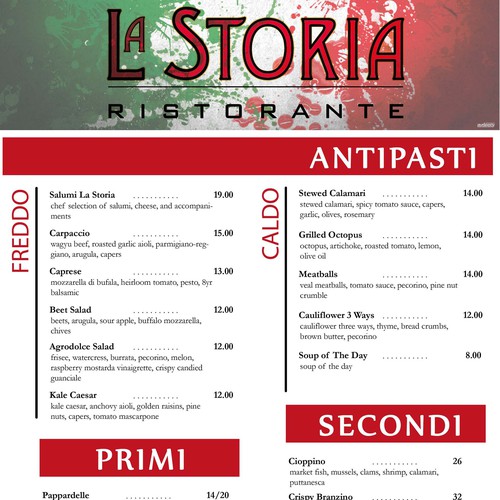 Redesign a visually interesting menu for an italian restaurant