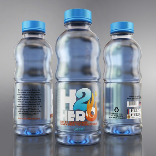 Create a capturing energetic and heroic design bottled water label that captures charitable minds Design by syakuro