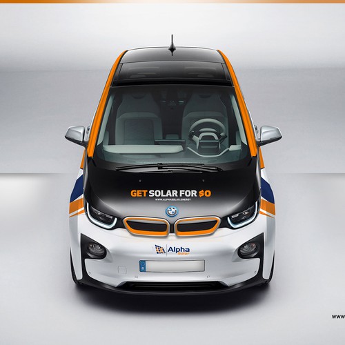 Create an eye-catching wrap for a solar company on a BMW i3 and help me ...