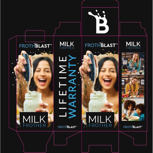 "Design a BOX design for MILK FROTHER  product" Diseño de interaksi