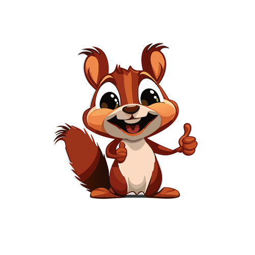 Comic-style squirrel for language learning app Design by Kat Gilbert